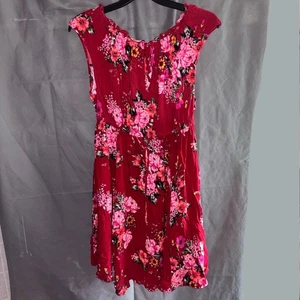 Torrid Size 0 Red Floral Sleeveless Mini Challis Tie-Front Keyhole Skater Dress - Picture 1 of 6