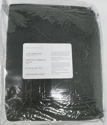 Pottery Barn Rustic Chenille Curtain 3-in-1 Pole Top 50x96 Forest Green_NWT_T#D - Image 1 of 4
