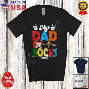 Custom Name My Dad Music Rocks; Awesome Father's Day Guitarist Guitar T-Shirt - Picture 1 of 7