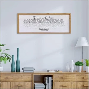32"x12" Inspirational Wood Wall Decor - The Man In The Arena for Living Room - Picture 1 of 9