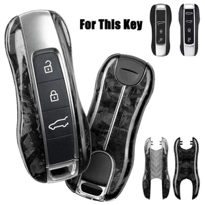 Carbon Fiber Car Key Case Cover For Porsche Cayenne Macan Taycan Panamera 911 - Picture 1 of 7