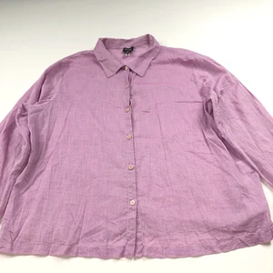 Eileen Fisher XL Boxy Lightweight 100% Cotton Button Long Sleeve Shirt Purple - Picture 1 of 9
