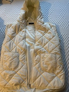NWOT Leani Ivory Puffy Hooded Long Zip Up Vest Sz Large - Picture 1 of 7