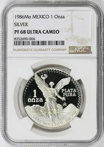 1986-Mo Mexico Silver 1 Onza NGC PF68 Ultra Cameo - Imagen 1 de 4