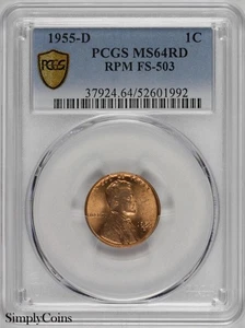 1955-D RPM FS-503 Lincoln Wheat Penny PCGS MS64 RD RED Cent - Picture 1 of 3