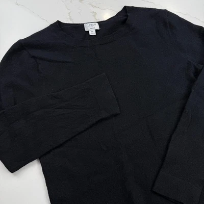 J. Suéter feminino Crew Teddie preto mistura de lã gola redonda manga longa GG - Imagem 1 de 4