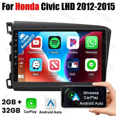 Radio estéreo GPS BT para automóvil Honda Civic Apple Carplay 32 GB Android 13 2012-2015 Foto 1 de 4