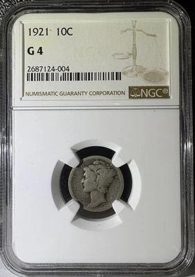 1921 10c Silver Mercury Dime NGC G4 (004) - Image 1 of 2