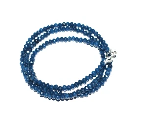 Zaffiro Blu Colorato Gemma 925 Argento 20 " Stringa Collana 4.5 MM Perline - Foto 1 di 20