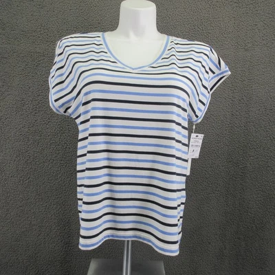 Camisa Caslon Mujer Grande Azul Blanco Rayas Manga Corta Elastizada Informal Nueva con Etiquetas Foto 1 de 4