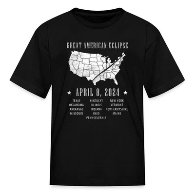 Camiseta para niños Total Solar Eclipse 2024 EE. UU. Mapa con camino Foto 1 de 4