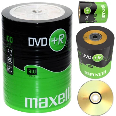 GENUINE MAXELL DVD+R 100 PACK BLANK DISCS RECORDABLE DVD 16x 4.7GB 120 MINS PC