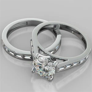 Round Cut 2.85Ct Engagement Diamond Ring Lab Grown 14K Solid White Gold size 6.5 - Picture 1 of 8