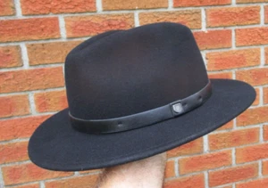 BRIXTON 100% WOOL FELT BLACK FEDORA HAT - SIZE L, 7 1/2 (60CM) - Picture 1 of 9