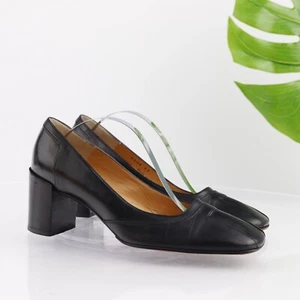 Bally Womens Cervia Pump Size 6.5 Black Leather Block Heel Square Toe Court Shoe - Picture 1 of 15