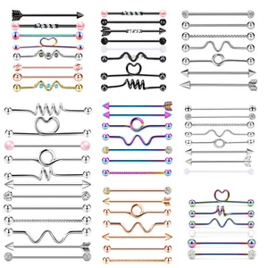 6-12cs Surgical-Steel Industrial Barbell Earring Cartilage Piercing Jewelry 14G - Picture 1 of 14