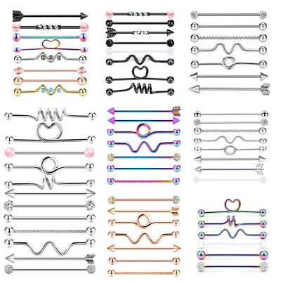 6-12 piezas Acero Quirúrgico Industrial Barra Pendiente Cartílago Piercing Joyería 14G Foto 1 de 4