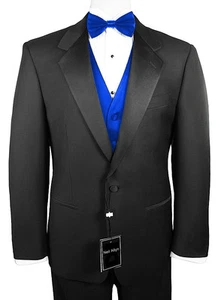 Sizes 35-64 Long. 6-Piece Tuxedo Package with Flat Front Pants & Royal Blue Vest - Picture 1 of 5