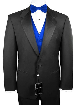 Sizes 35-64 Long. 6-Piece Tuxedo Package with Flat Front Pants & Royal Blue Vest - Image 1 of 4