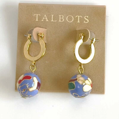 Talbots Enamel Ball Heavy Drop Hoop Earrings Chic Women Party Vacation Jewelry - Image 1 of 4