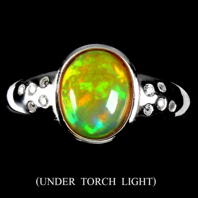 Anello In Argento Sterling 925 Ovale Opale Di Fuoco 9x7mm Gemma Topazio - Immagine 1 di 4