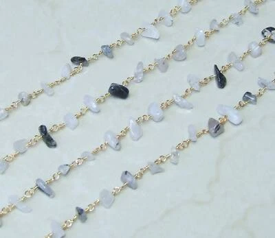 Black Rutilated Quartz Rosary Chain, Chain by the Foot, Beaded Chain, Body Foto 1 de 3