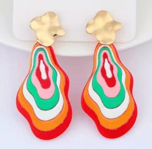 Gradient Rainbow Retro Multicolor Drop Gold Earrings - Picture 1 of 2