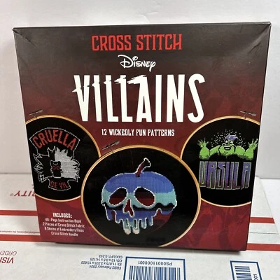 Disney Villains Cross Stitch 12 Wickedly Fun Patterns Craft Set Halloween NEW - Image 1 of 3
