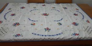 Tovaglia vintage fatta a mano ricamo 148 cm x 110 cm 58" x 44" cotone - Foto 1 di 11