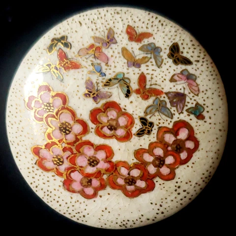 Large Curved Needle Japanese Satsuma Butterflies Flowers Antique Button #2 Cover