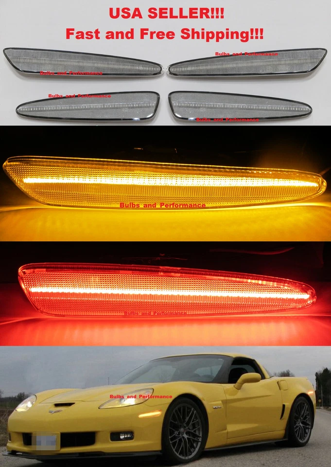 JUEGO DE MARCADORES LATERALES LED LENTES TRANSPARENTES PARA CHEVY C6 CORVETTE 2005-2013 DELANTEROS Y TRASEROS Foto 1 de 1