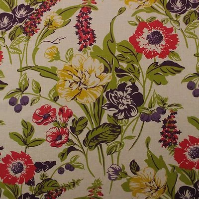 BRAEMORE BECCA FIESTA RED PURPLE FLORAL MULTIUSE LINEN FABRIC BY YARD 54"W - Image 1 of 4