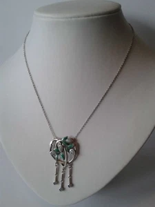 Jugendstil Blätter Collier mit grüner Emaille Opal Halskette Silber Schmuck NEU - Picture 1 of 2