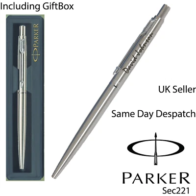 PERSONALISED ENGRAVED PARKER CLASSIC STEEL SILVER BALL POINT PEN -CHRISTMAS GIFT - Image 1 of 3