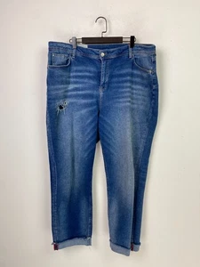 River Island Denim Blue Distressed Mom Jeans Relaxed Fit Raw Hem UK 16 - Picture 1 of 23