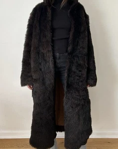 GANT Lamb Shearling Leather Overcoat Brown Size Large Long Coat Warm Long Sleeve - Picture 1 of 14