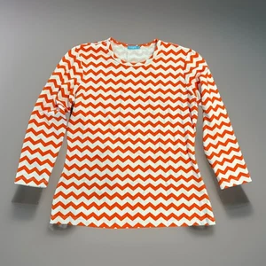 J McLaughlin 3/4 Sleeve Catalina Cloth Shirt Womens XS Orange Zig Zag Stripes - Picture 1 of 9
