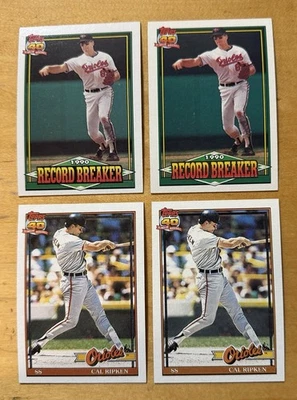 Lote de 4 Béisbol Cal Ripken Jr. 1991 Topps Baltimore Orioles Casi Nuevo Foto 1 de 2