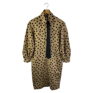 Christian Dior Long Sleeve Silk Dress Size 9 Brown Polka Dot Collar Lined Pocket - Picture 1 of 5