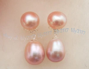 Genuine Natural Black White Pink Purple Pearl Dangle Stud Earrings 7-8mm 9x11mm - Picture 1 of 11