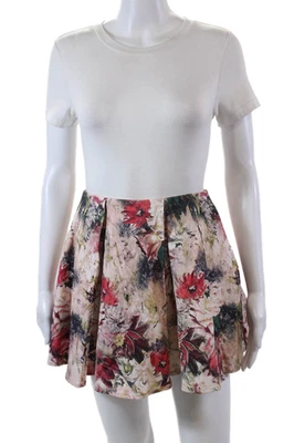 Haute Hippie Womens Side Zip Floral Mini A Line Skirt Pink Cotton Size XS - Image 1 of 4