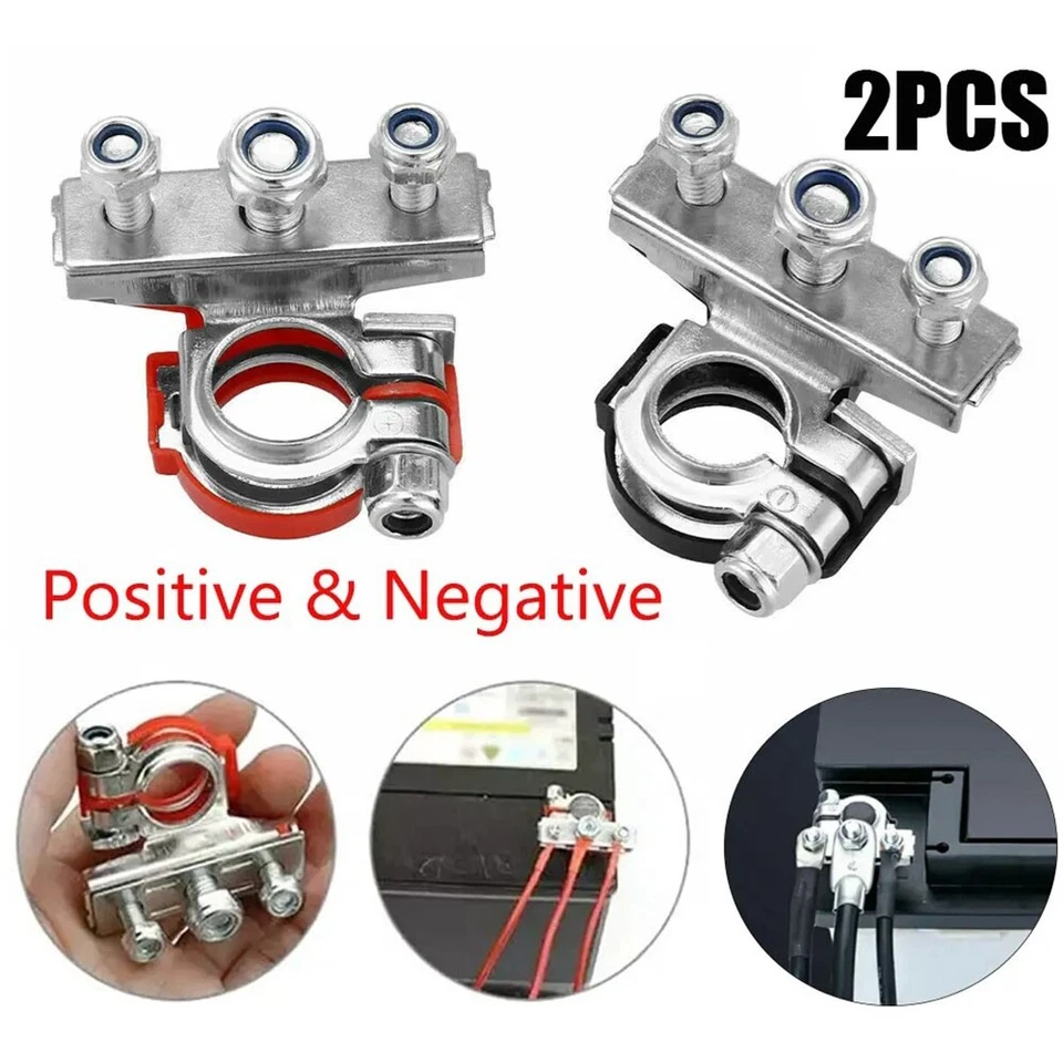 2x Abrazaderas negativas positivas para conector de terminal de batería para automóvil auto furgoneta caravana∂ Foto 1 de 4