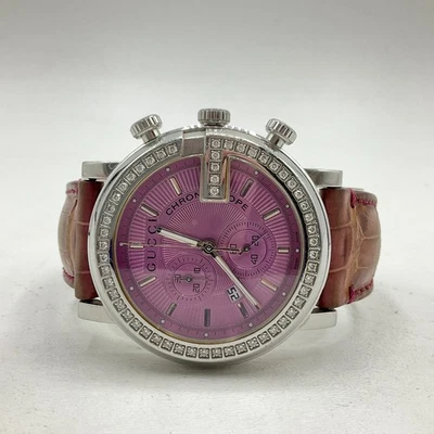 Gucci G-Chrono 101M 44mm Watch Pink Dial Diamond Bezel Alligator Strap - Image 1 of 4