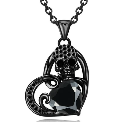 Collares colgantes vintage góticos calavera corazón cristal punk mujer joyería de moda Foto 1 de 4