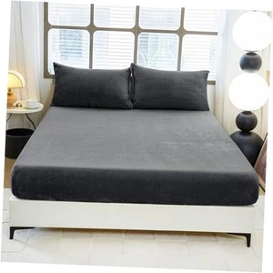 Fleece Fitted Sheet Size - Super Soft Fuzzy Sheet with 16" Deep Queen Dark Grey - Picture 1 of 7
