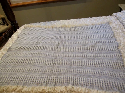 Cobertor Pendleton 100% lã virgem, azul aconchegante/creme texturizado EUA 53" x 48" - Imagem 1 de 4