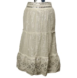 Justice Sequined Tiered Eyelet Metallic Skirt White with Silver Girls 14 (26x30) - Picture 1 of 24