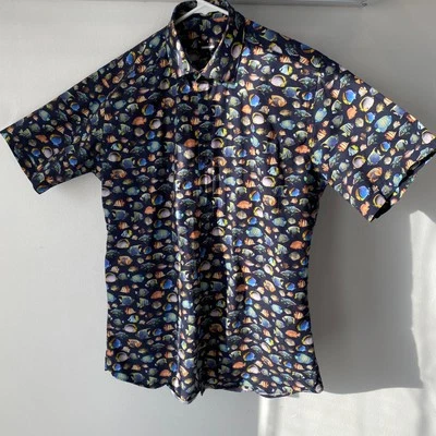 Jared Lang Men's M Short Sleeved Cotton Button Up Shirt Colorful Fun Fish Print - Image 1 of 4