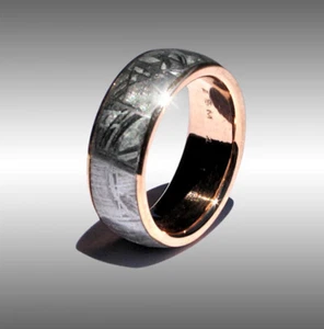CUSTOM MADE GIBEON METEORITE RING JEWELRY WEDDING BAND #068 IN 14K ROSE GOLD! - Picture 1 of 2