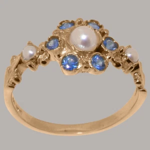 Solid 18k Rose Gold Cultured Pearl & Sapphire Womens Ring - Sizes 4 to 12 - Picture 1 of 5